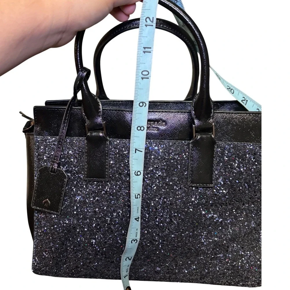 Kate Spade Cameron Navy Glitter Black Saffiano Leather Satchel Crossbody Handbag